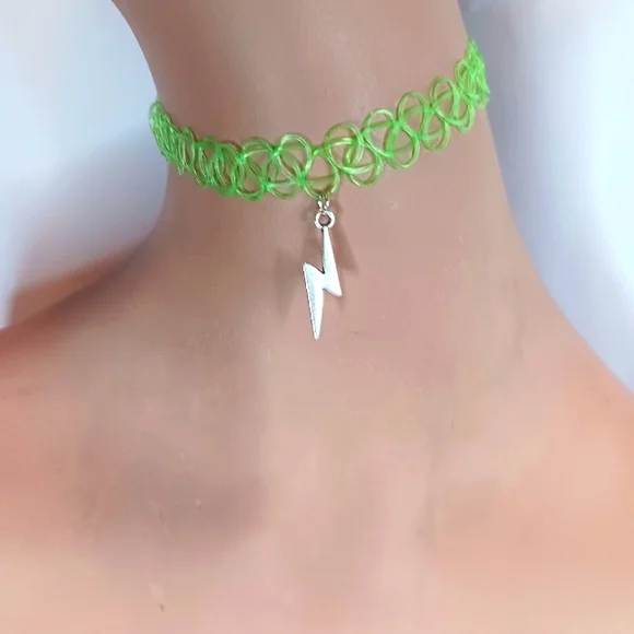 SYRIE Jewelry Neon Green Tattoo Choker Necklace With Silver